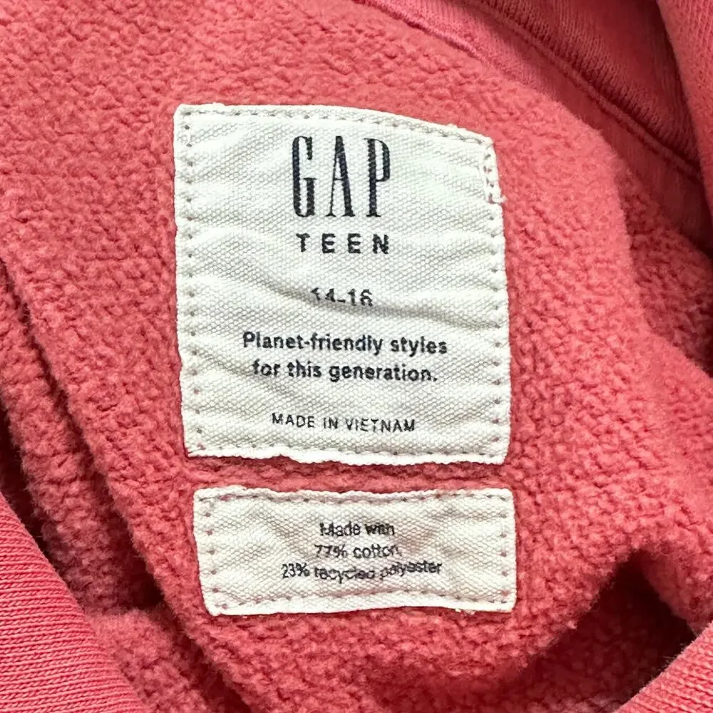Y2K 2000s Gap Junior Hoodie Size 14 Pink Pullover Teenager DYE TRANSFER